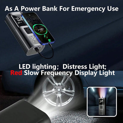 Portable Air Compressor With Tire Inflator, LED Flashlight And Tire Pressure Gauge, Suitable For Cars, SUVs, Motorcycles, Bicycles And Balls