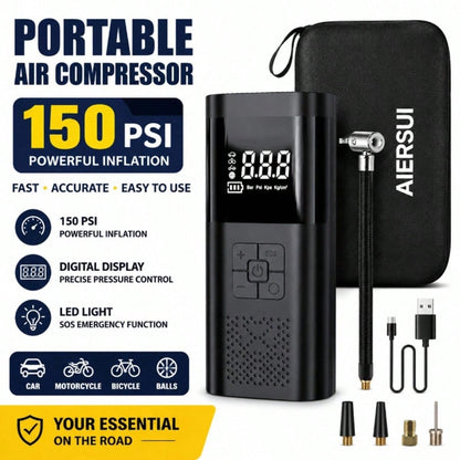Portable Air Compressor With Tire Inflator, LED Flashlight And Tire Pressure Gauge, Suitable For Cars, SUVs, Motorcycles, Bicycles And Balls