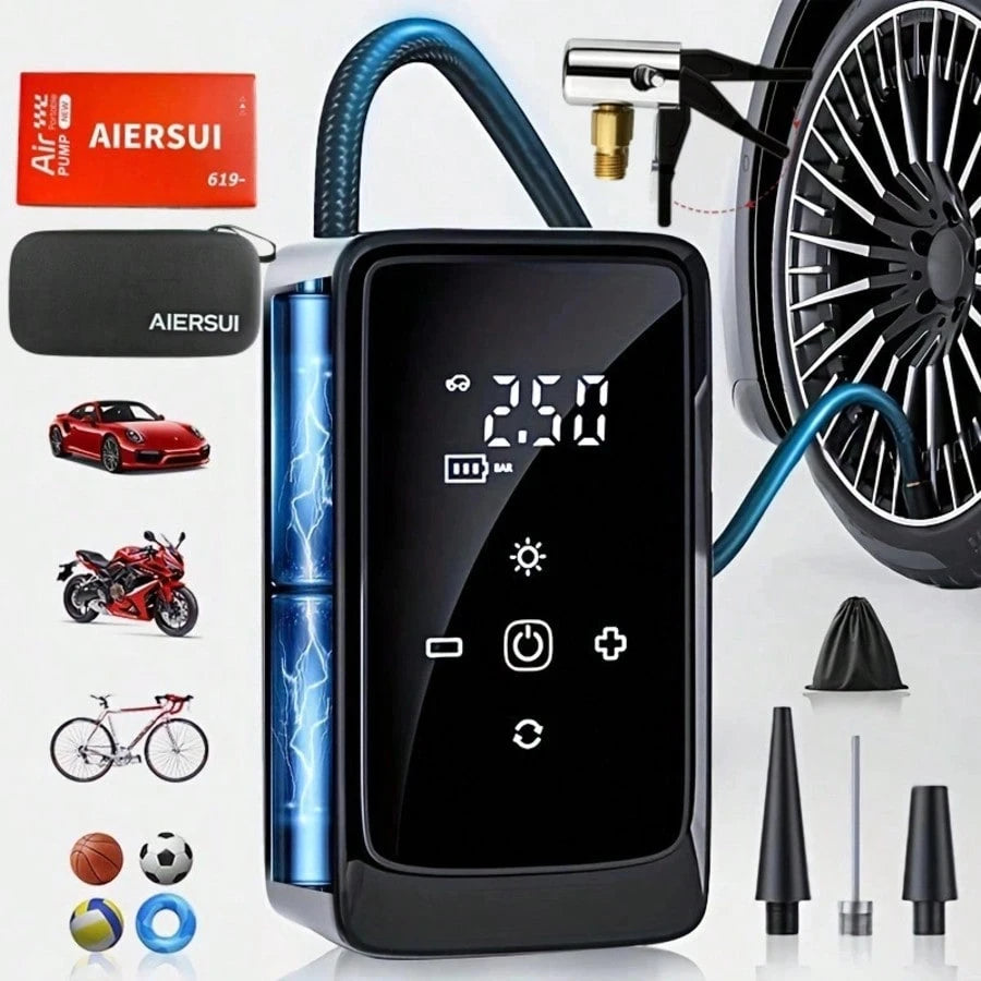 Portable Air Pump Inflator 140 PSI Car Tire Inflator, Digital Tire Inflator, Suitable For Car/Motorcycle/Bicycle/Football/Basketball/Air Mattress, Road Trip Tool With LED Light, 1300mAh/DC12V
