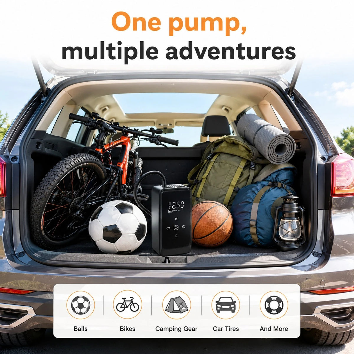 Portable Air Pump Inflator 140 PSI Car Tire Inflator, Digital Tire Inflator, Suitable For Car/Motorcycle/Bicycle/Football/Basketball/Air Mattress, Road Trip Tool With LED Light, 1300mAh/DC12V