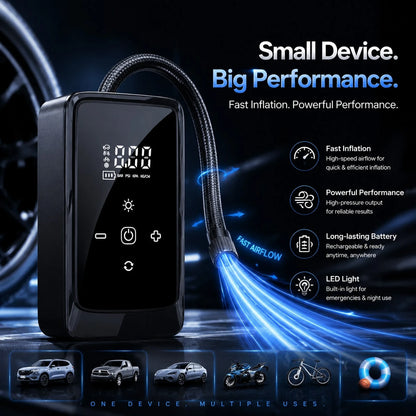 Portable Air Pump Inflator 140 PSI Car Tire Inflator, Digital Tire Inflator, Suitable For Car/Motorcycle/Bicycle/Football/Basketball/Air Mattress, Road Trip Tool With LED Light, 1300mAh/DC12V