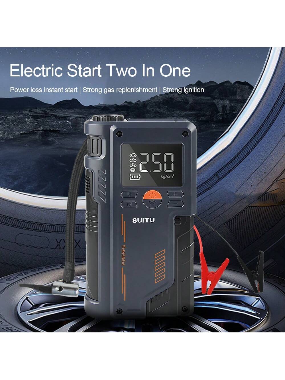 Portable Car Jump Starter & Air Pump 4 In 1 150PSI Air Compressor PowerBank Booster Car Starter Device Automotive Tyre Inflator