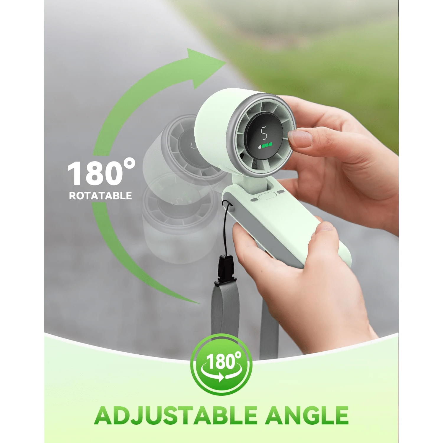 Portable Handheld Turbo Fan, 5000mAh Rechargeable Battery, Up To 12H Runtime, 5 Gear Wind, LED Display, 180° Foldable, 3-In-1 Fan, Rechargeable Stylish Fan With Air-Turbo-Tech Cooling For Outdoor Acti