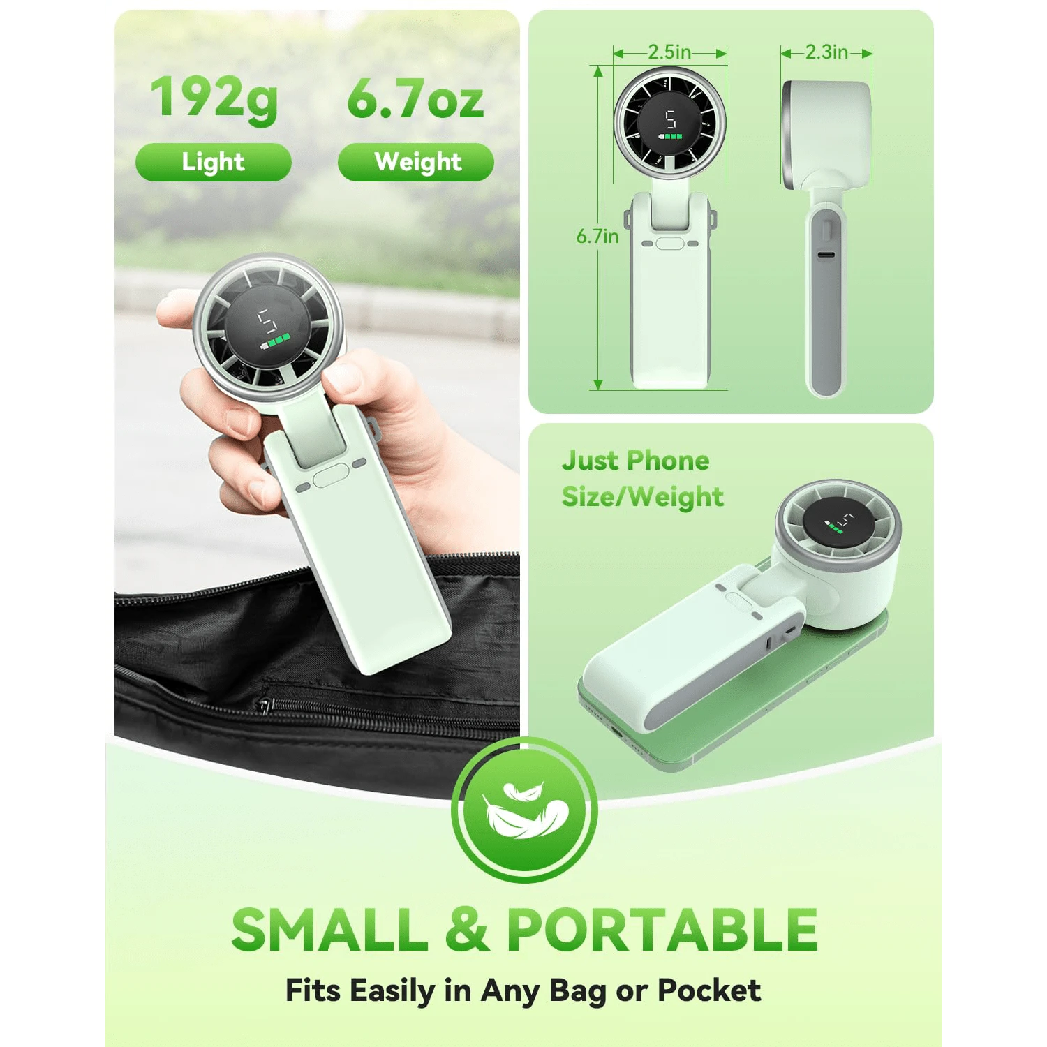 Portable Handheld Turbo Fan, 5000mAh Rechargeable Battery, Up To 12H Runtime, 5 Gear Wind, LED Display, 180° Foldable, 3-In-1 Fan, Rechargeable Stylish Fan With Air-Turbo-Tech Cooling For Outdoor Acti