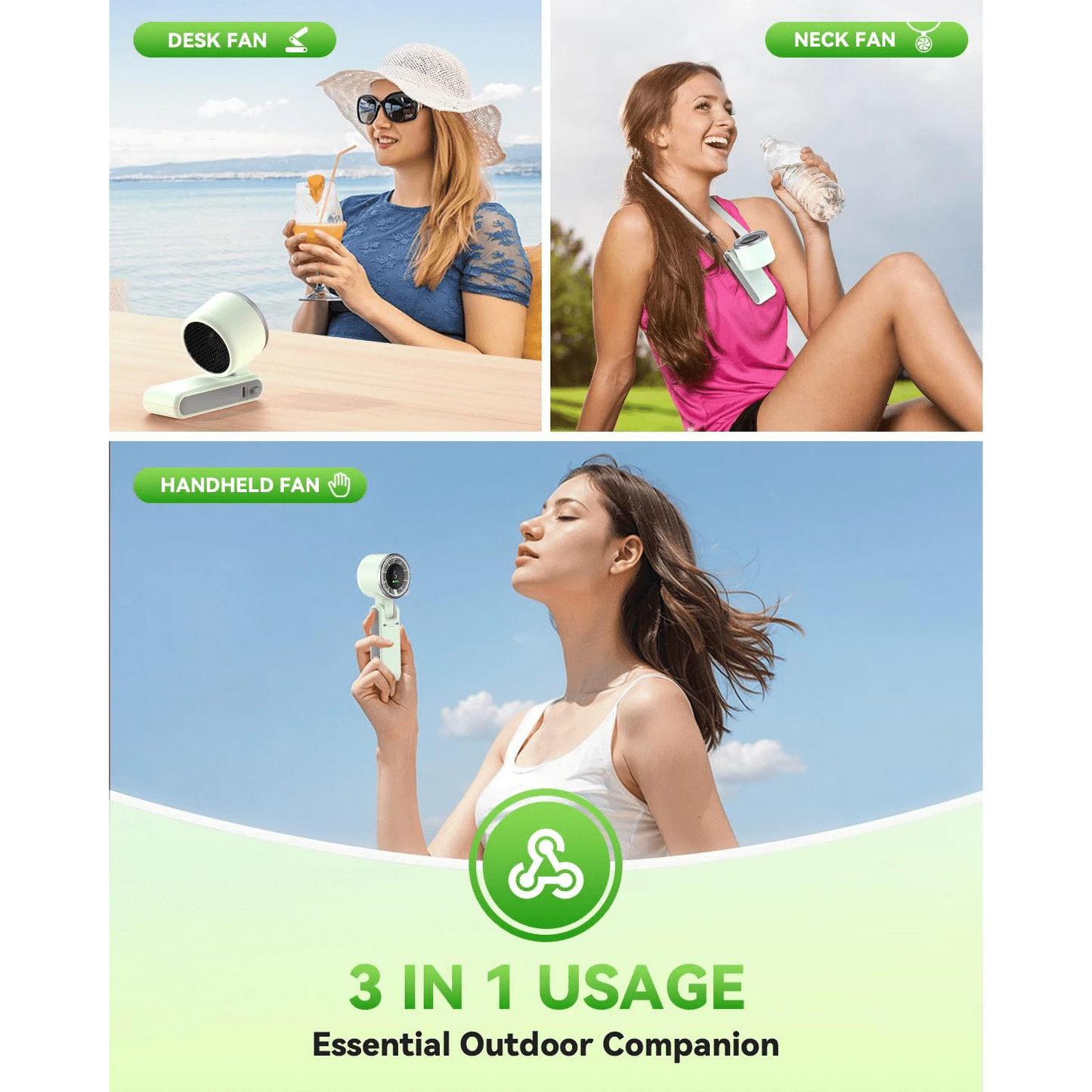 Portable Handheld Turbo Fan, 5000mAh Rechargeable Battery, Up To 12H Runtime, 5 Gear Wind, LED Display, 180° Foldable, 3-In-1 Fan, Rechargeable Stylish Fan With Air-Turbo-Tech Cooling For Outdoor Acti