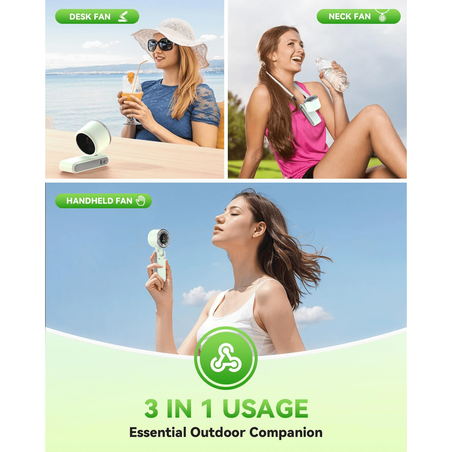 Portable Handheld Turbo Fan, 5000mAh Rechargeable Battery, Up To 12H Runtime, 5 Gear Wind, LED Display, 180° Foldable, 3-In-1 Fan, Rechargeable Stylish Fan With Air-Turbo-Tech Cooling For Outdoor Acti