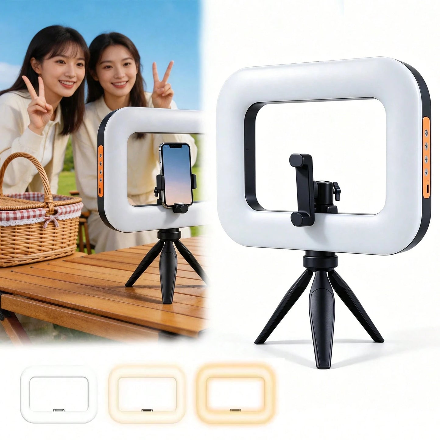 Portable LED Ring Light With Rig 3 Brightness Levels- Ergonomically Designed For Various Devices, Ideal For Video, Photography, Makeup, And Streaming, Perfect For Shooting While Traveling