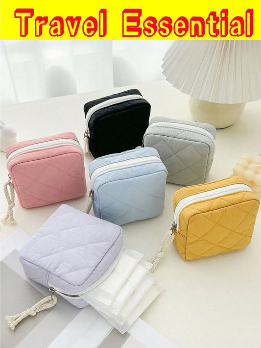 Portable Period Bag With Zipper Corduroy Napkin Menstrual Pad Tampon Storage Bags Multifunctional Makeup Bag For Room Bathroom Gym Cruise Camping Beach Business Holiday Back To School Travel Essential