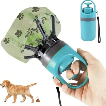Portable Pet Dog Poop Scooper With Waste Bag Dispenser- Durable Plastic Material, Blue-Green, Paw-Shaped Design For Efficient Cleaning, Includes Leak-Proof Waste Bags, Suitable For Outdoor Use