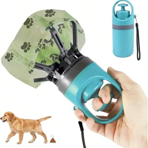 Portable Pet Dog Poop Scooper With Waste Bag Dispenser- Durable Plastic Material, Blue-Green, Paw-Shaped Design For Efficient Cleaning, Includes Leak-Proof Waste Bags, Suitable For Outdoor Use