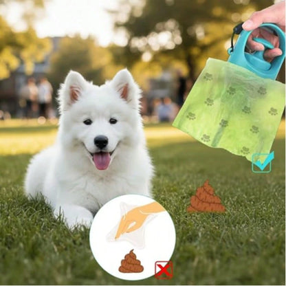 Portable Pet Dog Poop Scooper With Waste Bag Dispenser- Durable Plastic Material, Blue-Green, Paw-Shaped Design For Efficient Cleaning, Includes Leak-Proof Waste Bags, Suitable For Outdoor Use