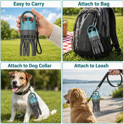 Portable Pet Dog Poop Scooper With Waste Bag Dispenser- Durable Plastic Material, Blue-Green, Paw-Shaped Design For Efficient Cleaning, Includes Leak-Proof Waste Bags, Suitable For Outdoor Use