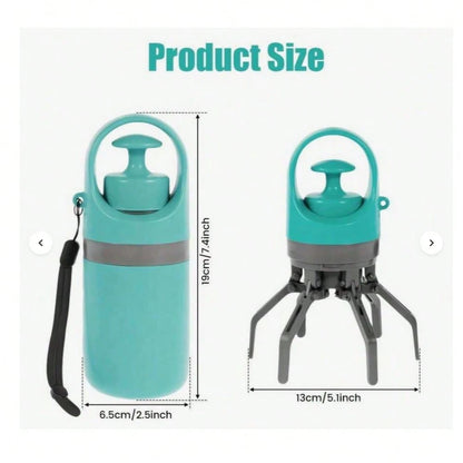 Portable Pet Dog Poop Scooper With Waste Bag Dispenser- Durable Plastic Material, Blue-Green, Paw-Shaped Design For Efficient Cleaning, Includes Leak-Proof Waste Bags, Suitable For Outdoor Use