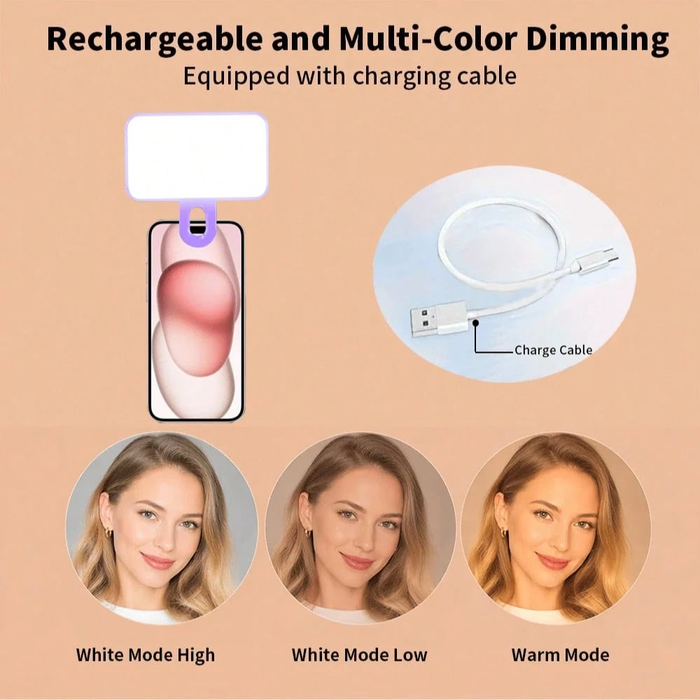 Portable Selfie Fill Light With Clip, Suitable For Phone Camera, Video Conference LED Fill Light, 3 Lighting Modes, Rechargeable, Portable, Applicable For Laptop/Phone/Tablet/Zoom Call/Makeup, Suitabl