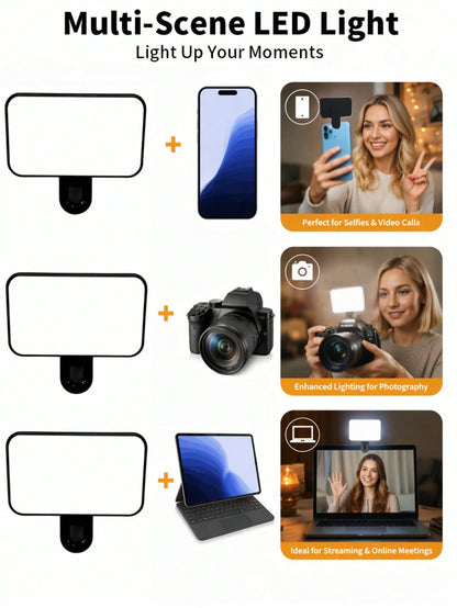 Portable Selfie Fill Light With Clip, Suitable For Phone Camera, Video Conference LED Fill Light, 3 Lighting Modes, Rechargeable, Portable, Applicable For Laptop/Phone/Tablet/Zoom Call/Makeup, Suitabl