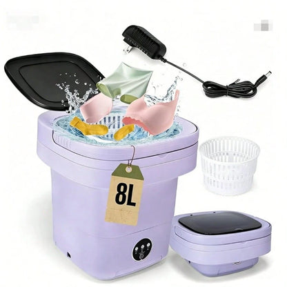 Portable Washing Machine 8L Foldable Mini Washer,Spin Basket,Top Fill Port,Water Inlet Hose&Drainage Pipe–Compact Collapsible Laundry Set For Small Clothes,Apartments,Dorms,Travel&RV