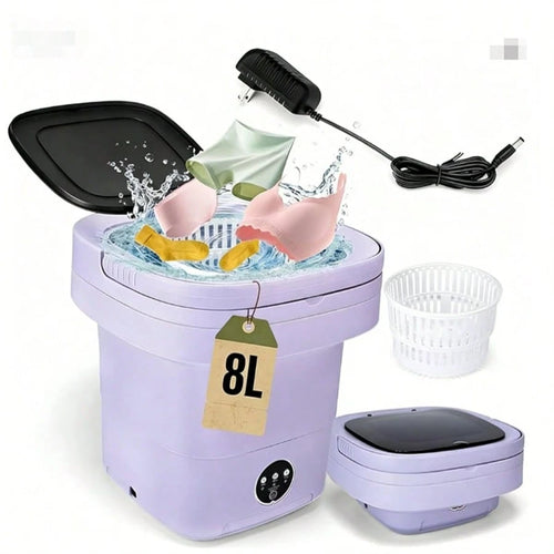 Portable Washing Machine 8L Foldable Mini Washer,Spin Basket,Top Fill Port,Water Inlet Hose&Drainage Pipe–Compact Collapsible Laundry Set For Small Clothes,Apartments,Dorms,Travel&RV