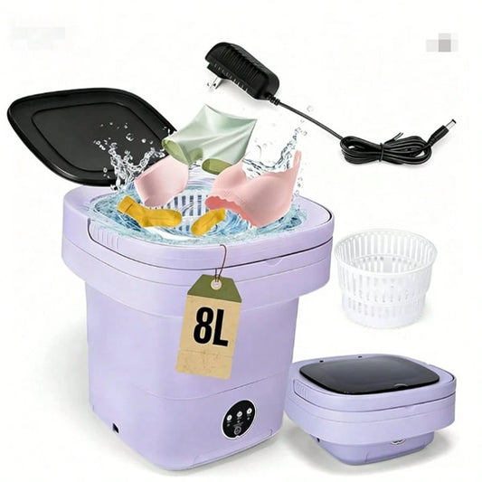 Portable Washing Machine 8L Foldable Mini Washer,Spin Basket,Top Fill Port,Water Inlet Hose&Drainage Pipe–Compact Collapsible Laundry Set For Small Clothes,Apartments,Dorms,Travel&RV