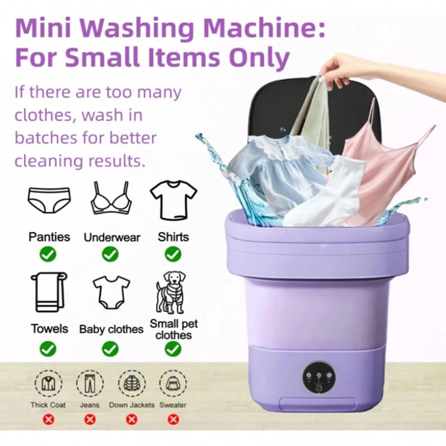 Portable Washing Machine 8L Foldable Mini Washer,Spin Basket,Top Fill Port,Water Inlet Hose&Drainage Pipe–Compact Collapsible Laundry Set For Small Clothes,Apartments,Dorms,Travel&RV