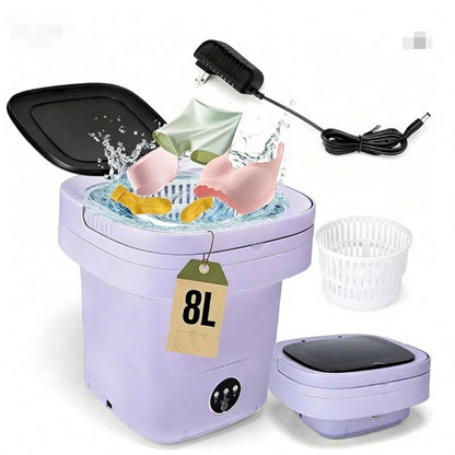 Portable Washing Machine 8L Foldable Mini Washer,Spin Basket,Top Fill Port,Water Inlet Hose&Drainage Pipe–Compact Collapsible Laundry Set For Small Clothes,Apartments,Dorms,Travel&RV
