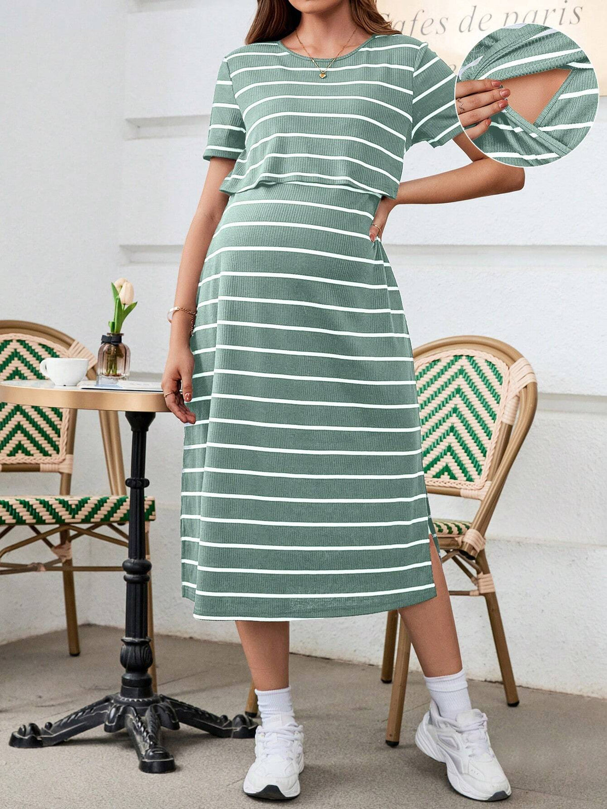 Pregnant Women Fashionable Striped Simple Style Nursing Dress For Maternity World Cup