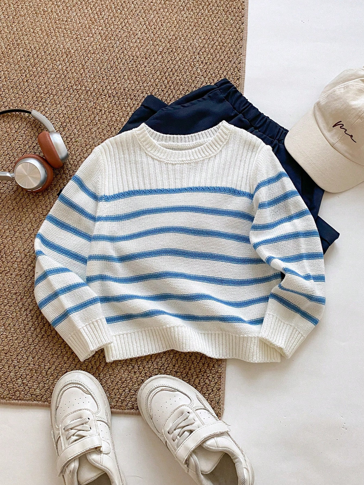 PrepCrw 1 Piece Young Boy Casual College Comfortable Fashion Simple Practical All-Match College With Stripes Comfortable Thick Warm Round Neck Sweater For Back To School Daily Suitable For School Trav