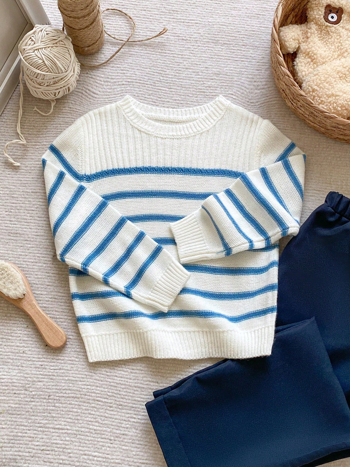 PrepCrw 1 Piece Young Boy Casual College Comfortable Fashion Simple Practical All-Match College With Stripes Comfortable Thick Warm Round Neck Sweater For Back To School Daily Suitable For School Trav