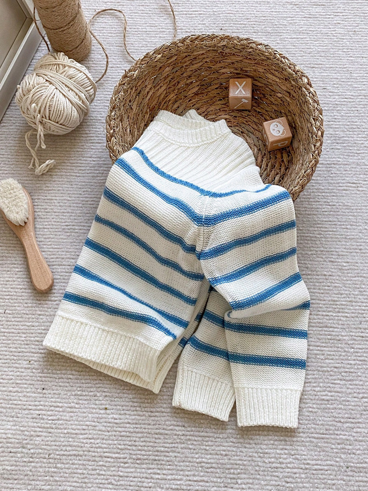 PrepCrw 1 Piece Young Boy Casual College Comfortable Fashion Simple Practical All-Match College With Stripes Comfortable Thick Warm Round Neck Sweater For Back To School Daily Suitable For School Trav