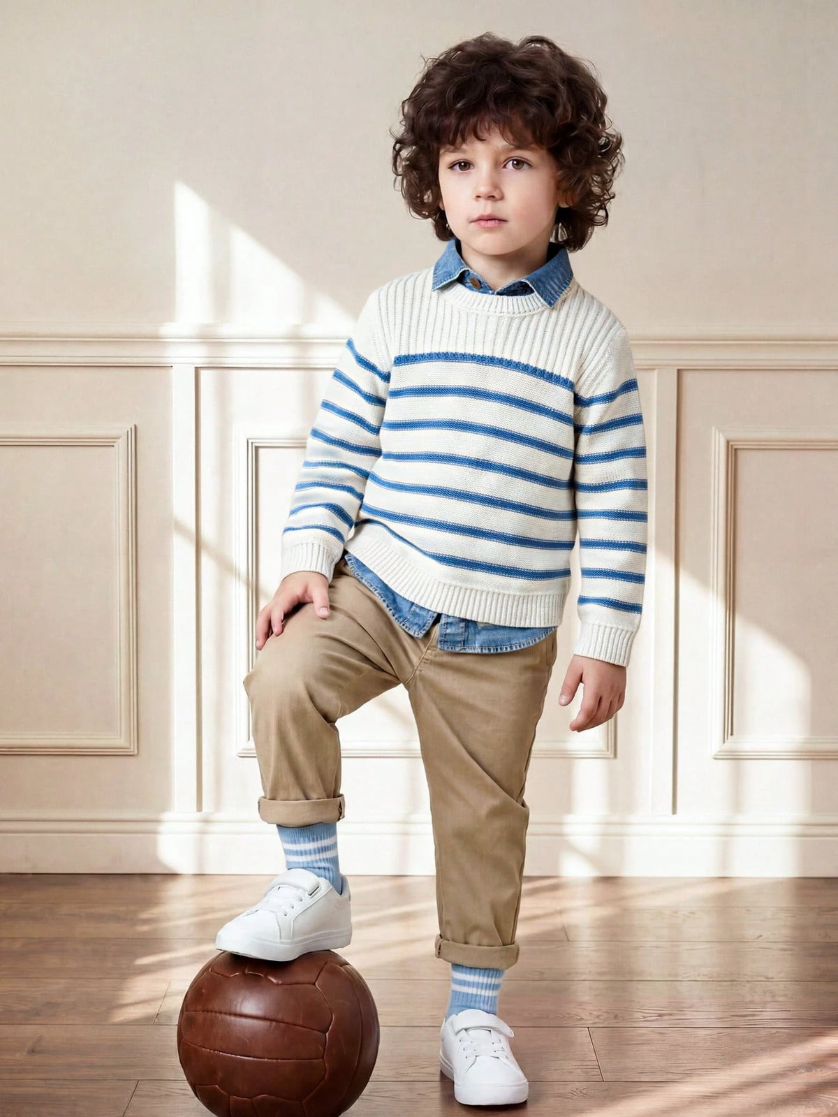PrepCrw 1 Piece Young Boy Casual College Comfortable Fashion Simple Practical All-Match College With Stripes Comfortable Thick Warm Round Neck Sweater For Back To School Daily Suitable For School Trav