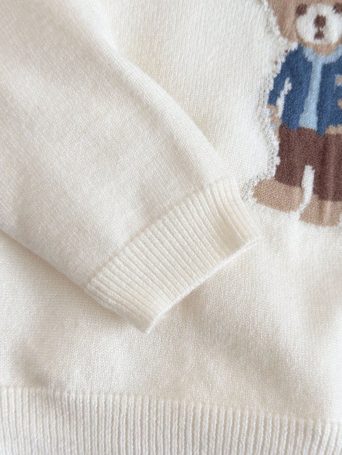 PrepCrw Young Boys' Casual Bear Graphic Sweater,White Winter Career Day School Back-To-School Retro Vintage Y2k Streetwear Cozy Autumn/Winter Holiday Party