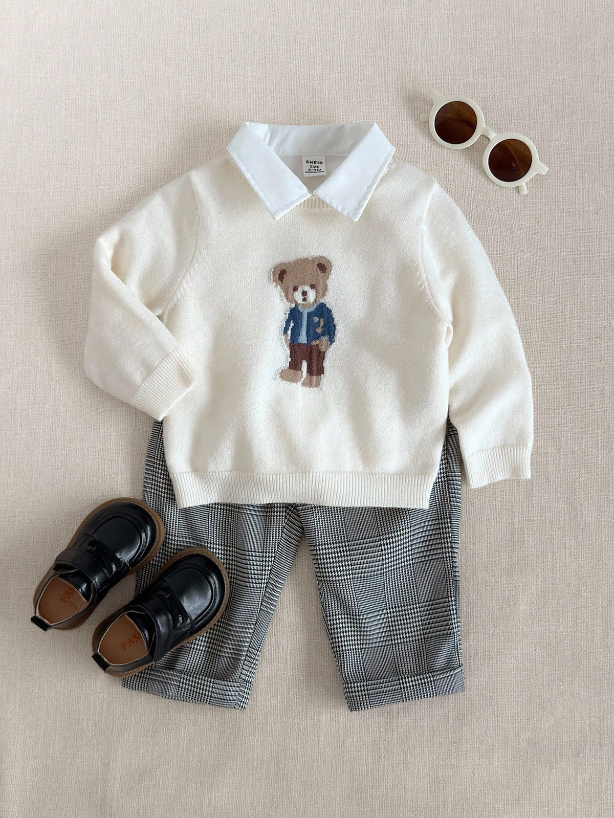 PrepCrw Young Boys' Casual Bear Graphic Sweater,White Winter Career Day School Back-To-School Retro Vintage Y2k Streetwear Cozy Autumn/Winter Holiday Party