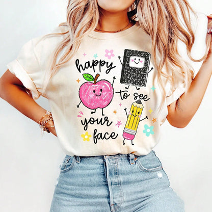Print T-Shirt, Retro And Playful Style, Cotton Tee, Fun Graphic Shirt, Age-Reducing And Versatile,Vacation Outfits Women,Back To School,Fall Clothes