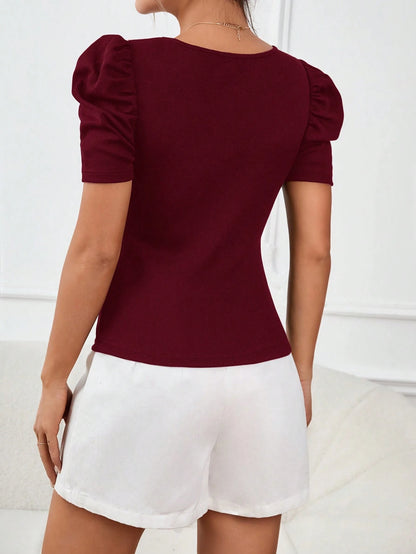 Privé Pearls Beaded Puff Sleeve Tee