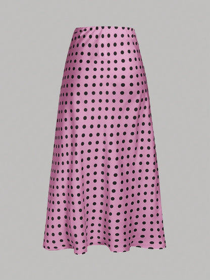 Privé Polka Dot Satin Skirt, Fashionable For Summer