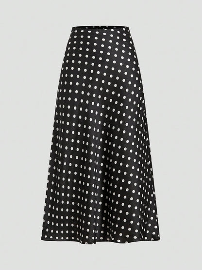 Privé Polka Dot Satin Skirt, Fashionable For Summer