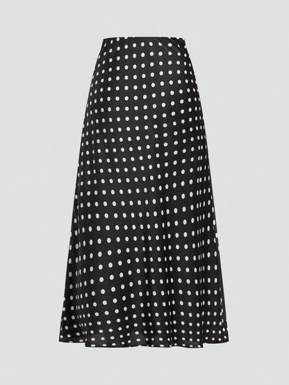 Privé Polka Dot Satin Skirt, Fashionable For Summer