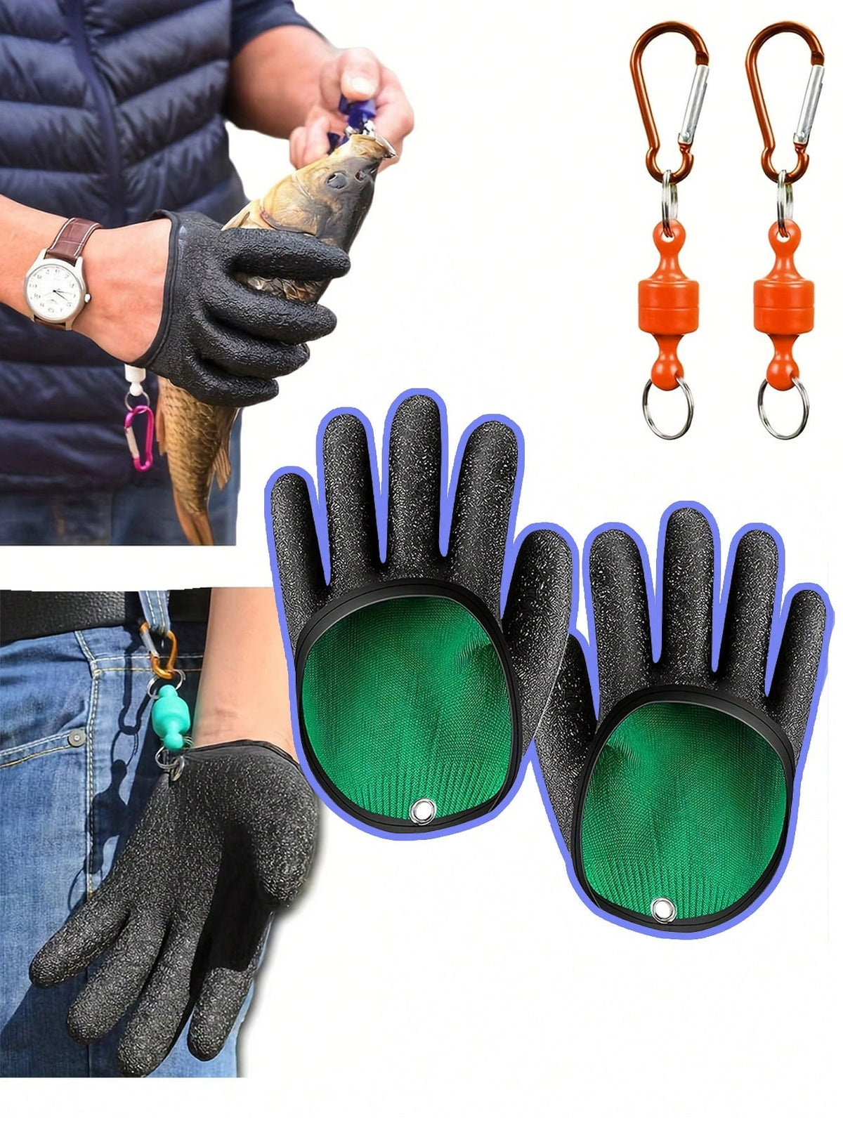 Professional Fishing Gloves- Anti-Slip Fishing Gloves, Anti-Puncture Ice Fishing Gloves, Suitable For Catching Fish, Cleaning, Hunting, Fishing Accessories (Random Color)