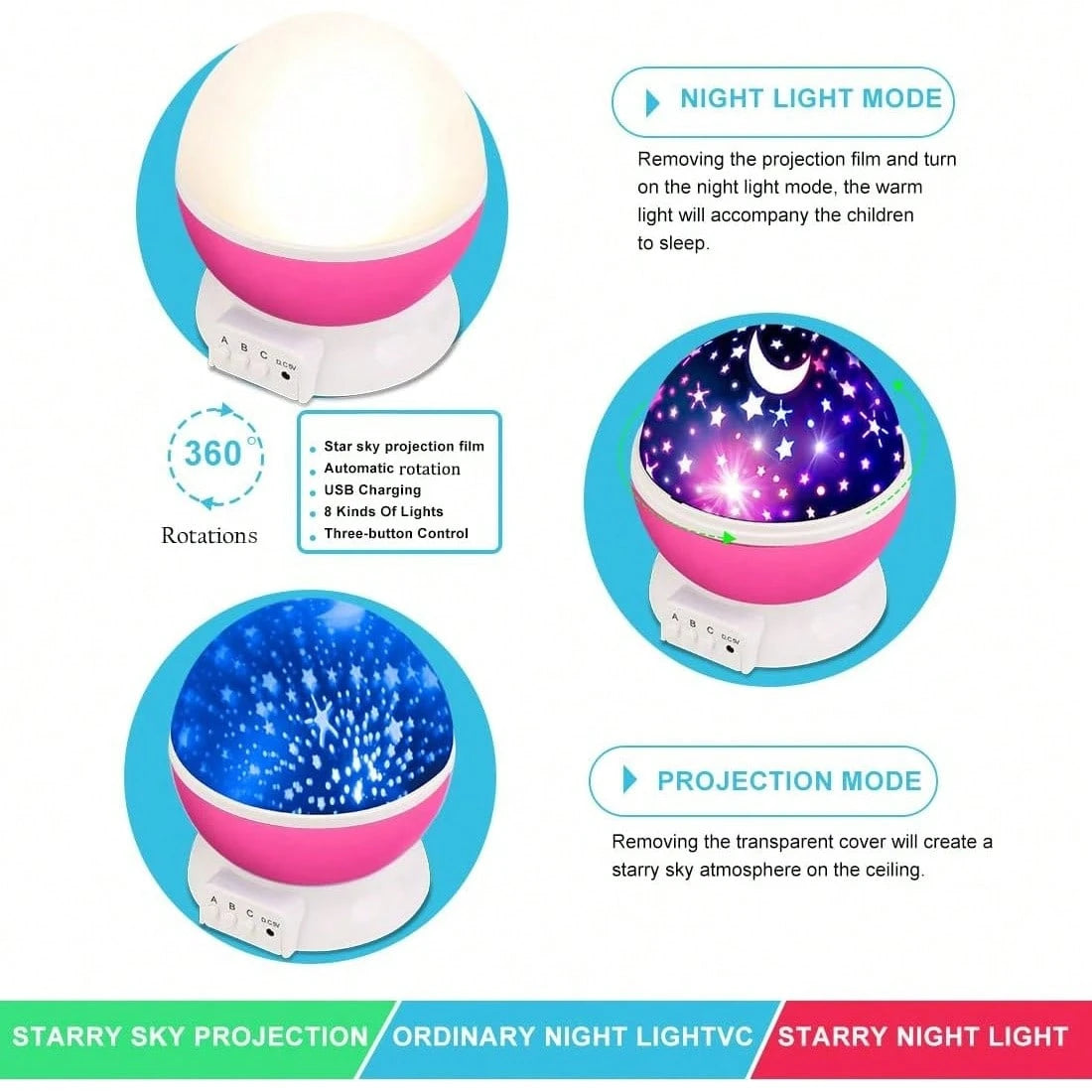 Projector Night Lights Kids, Birthday Gifts 1-4-6-14 Year Old Girl Boy Kids Bedroom, Glow In Dark Stars Moon Child Asleep Peacefully