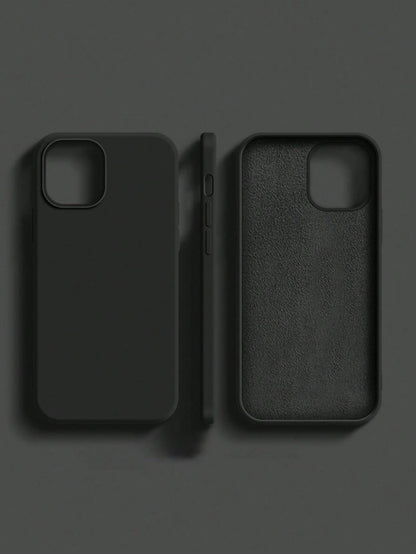 Pure Black Solid Color Material Liquid Silicone 2.0mm Thick Liquid Silicone Phone Case, Compatible With Apple 16 15 14 13 12 11 Pro Max, Galaxy S24 Ultra S23 S22 S25 Series, Full Coverage Protective C