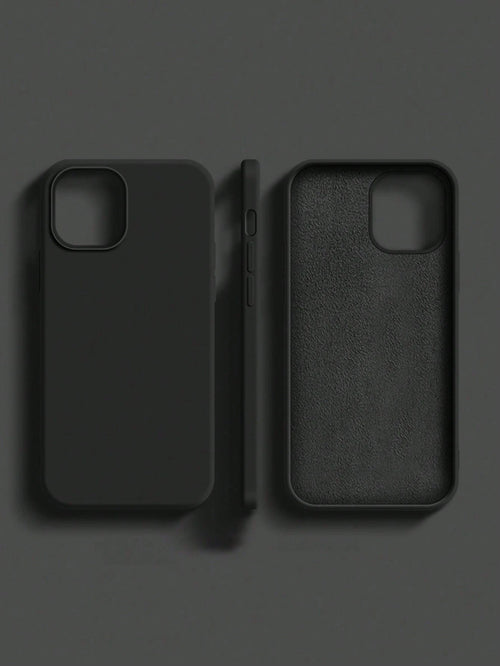 Pure Black Solid Color Material Liquid Silicone 2.0mm Thick Liquid Silicone Phone Case, Compatible With Apple 16 15 14 13 12 11 Pro Max, Galaxy S24 Ultra S23 S22 S25 Series, Full Coverage Protective C