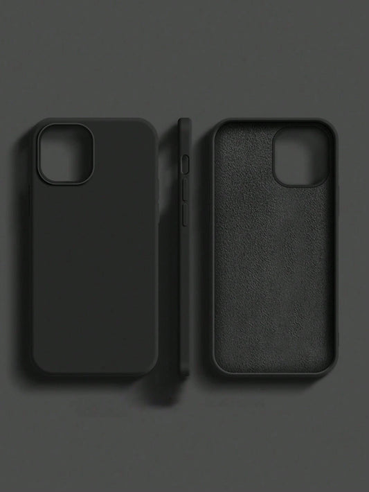 Pure Black Solid Color Material Liquid Silicone 2.0mm Thick Liquid Silicone Phone Case, Compatible With Apple 16 15 14 13 12 11 Pro Max, Galaxy S24 Ultra S23 S22 S25 Series, Full Coverage Protective C