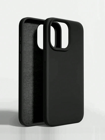 Pure Black Solid Color Material Liquid Silicone 2.0mm Thick Liquid Silicone Phone Case, Compatible With Apple 16 15 14 13 12 11 Pro Max, Galaxy S24 Ultra S23 S22 S25 Series, Full Coverage Protective C