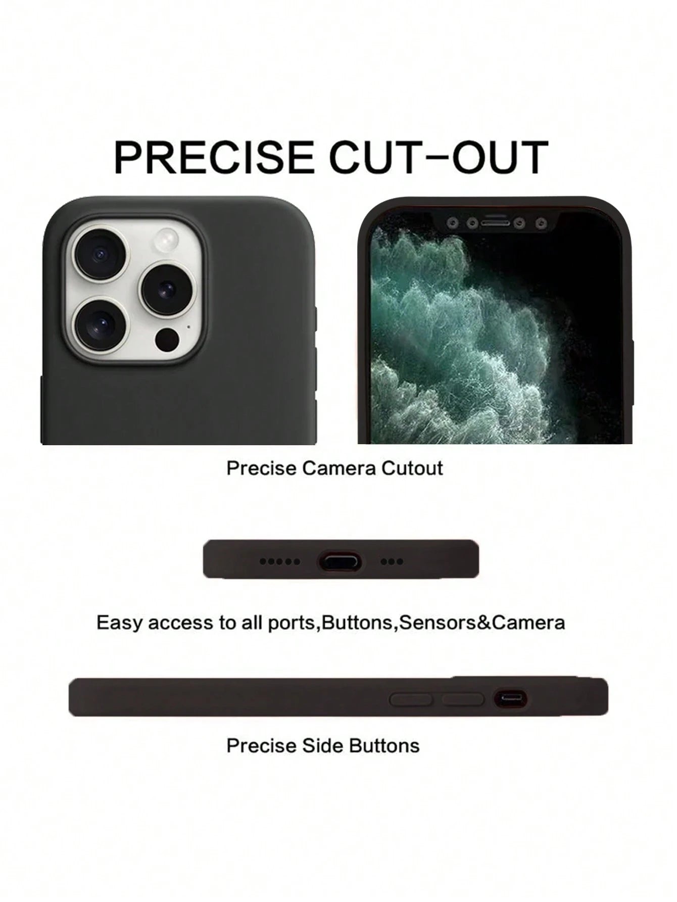 Pure Black Solid Color Material Liquid Silicone 2.0mm Thick Liquid Silicone Phone Case, Compatible With Apple 16 15 14 13 12 11 Pro Max, Galaxy S24 Ultra S23 S22 S25 Series, Full Coverage Protective C