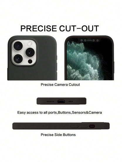 Pure Black Solid Color Material Liquid Silicone 2.0mm Thick Liquid Silicone Phone Case, Compatible With Apple 16 15 14 13 12 11 Pro Max, Galaxy S24 Ultra S23 S22 S25 Series, Full Coverage Protective C
