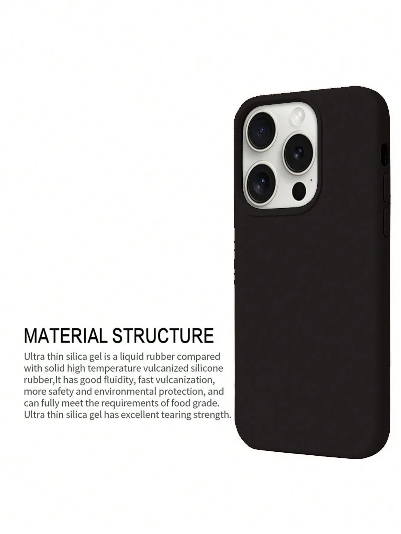 Pure Black Solid Color Material Liquid Silicone 2.0mm Thick Liquid Silicone Phone Case, Compatible With Apple 16 15 14 13 12 11 Pro Max, Galaxy S24 Ultra S23 S22 S25 Series, Full Coverage Protective C