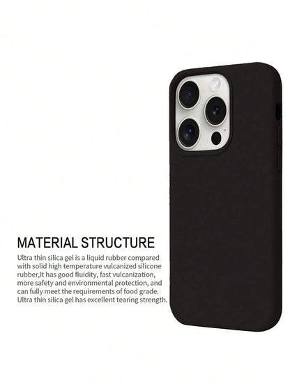Pure Black Solid Color Material Liquid Silicone 2.0mm Thick Liquid Silicone Phone Case, Compatible With Apple 16 15 14 13 12 11 Pro Max, Galaxy S24 Ultra S23 S22 S25 Series, Full Coverage Protective C