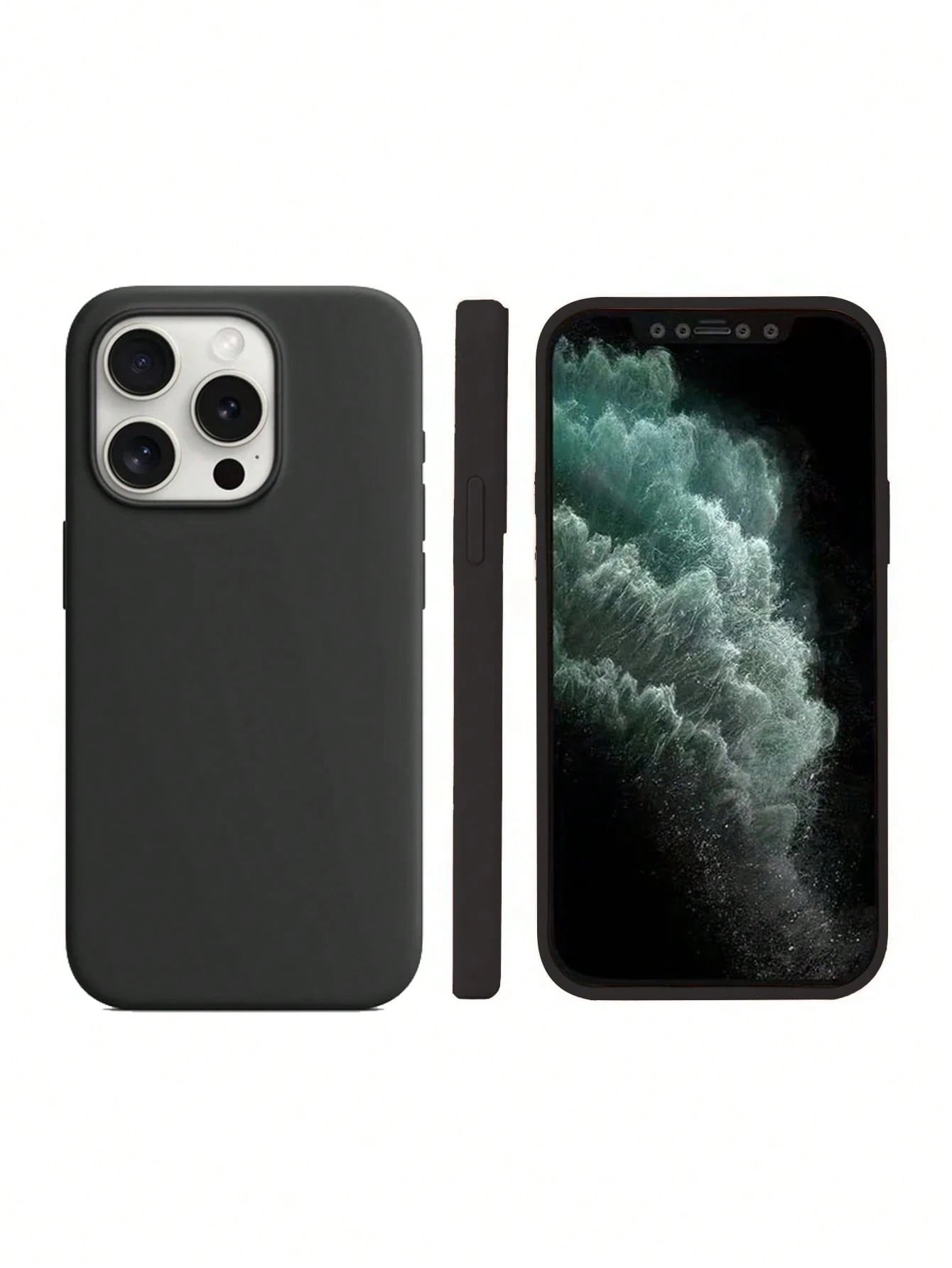 Pure Black Solid Color Material Liquid Silicone 2.0mm Thick Liquid Silicone Phone Case, Compatible With Apple 16 15 14 13 12 11 Pro Max, Galaxy S24 Ultra S23 S22 S25 Series, Full Coverage Protective C