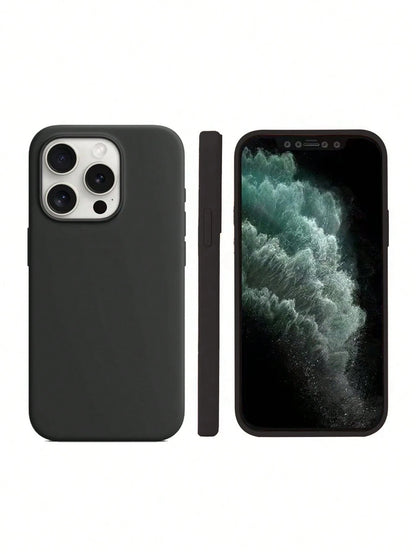 Pure Black Solid Color Material Liquid Silicone 2.0mm Thick Liquid Silicone Phone Case, Compatible With Apple 16 15 14 13 12 11 Pro Max, Galaxy S24 Ultra S23 S22 S25 Series, Full Coverage Protective C