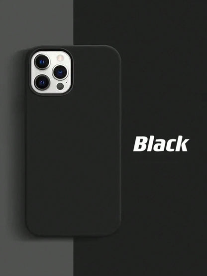 Pure Black Solid Color Material Liquid Silicone 2.0mm Thick Liquid Silicone Phone Case, Compatible With Apple 16 15 14 13 12 11 Pro Max, Galaxy S24 Ultra S23 S22 S25 Series, Full Coverage Protective C