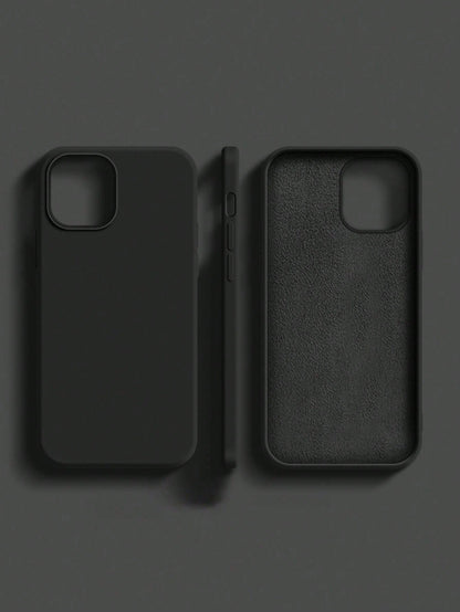 Pure Black Solid Color Material Liquid Silicone 2.0mm Thick Liquid Silicone Phone Case, Compatible With Apple 16 15 14 13 12 11 Pro Max, Galaxy S24 Ultra S23 S22 S25 Series, Full Coverage Protective C
